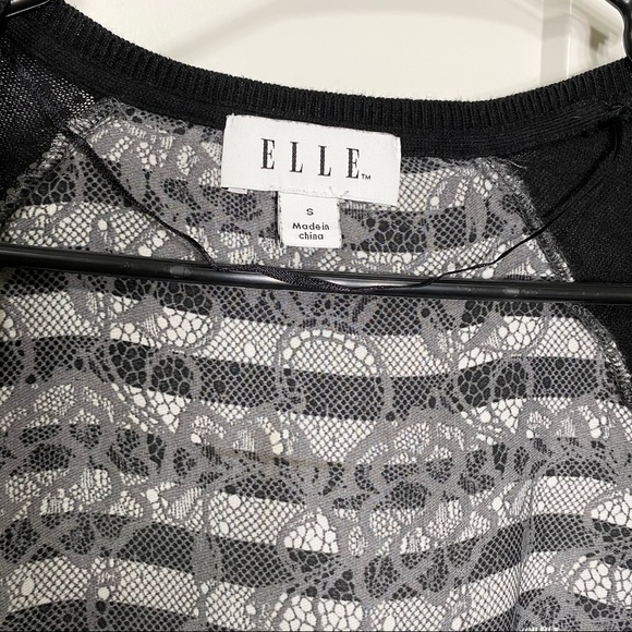 ELLE waterfall cardigan black white faux lace size small - Picture 8 of 10